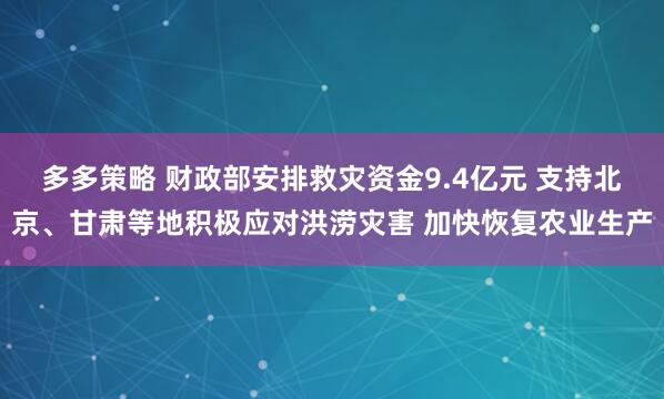 多多策略 财政部安排救灾资金9.4亿元 支持北京、甘肃等地积极应对洪涝灾害 加快恢复农业生产